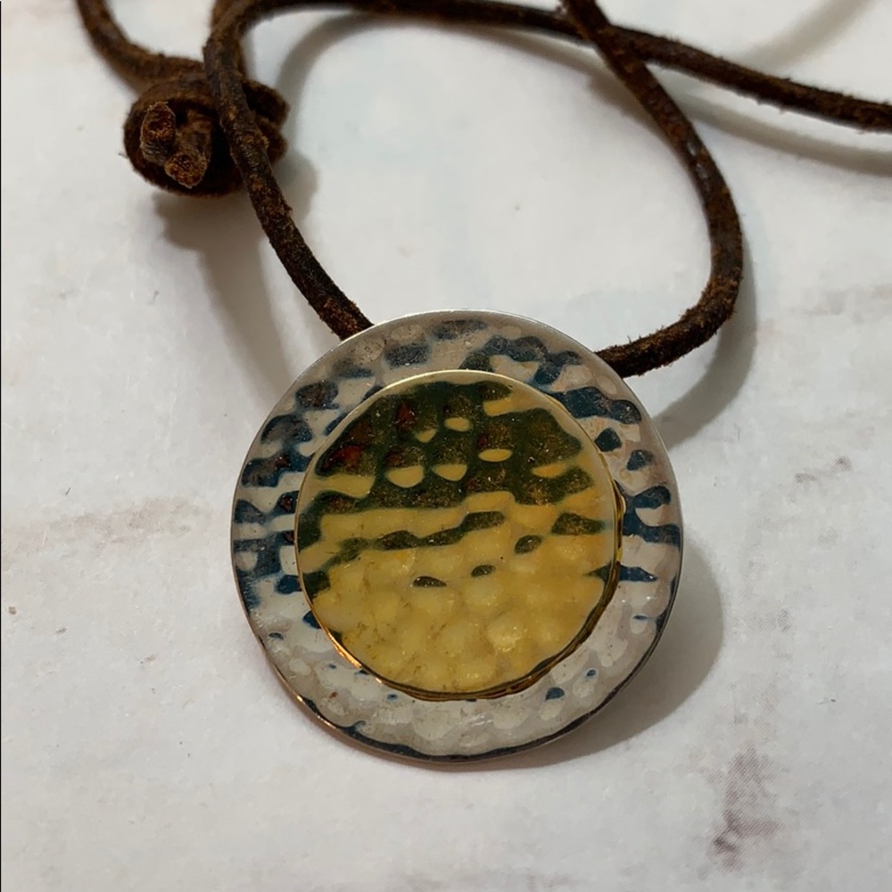 Silpada Hammered Silver Gold Disc Pendant S1375